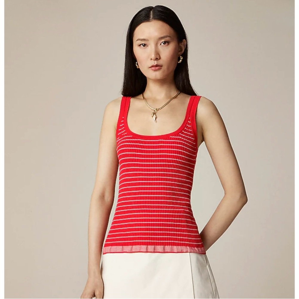 NWT J. Crew Ribbed Tank Top Premium Ultra-fine Cotton Red Natural